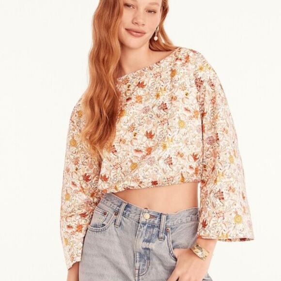 J. Crew Liberty London Floral Bell Sleeve Cropped Top - Picture 6 of 9